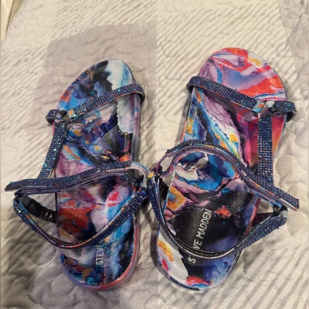 MADDEN GIRL Royal Colorful Rhinestone Rainbow Sandals 5